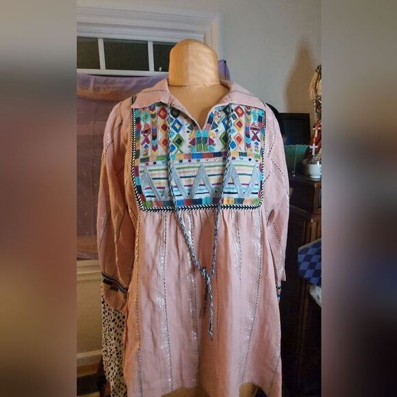 Ivy Jane Embroidered Bohemian Blouse Metallic Silver Size S - Picture 2 of 11